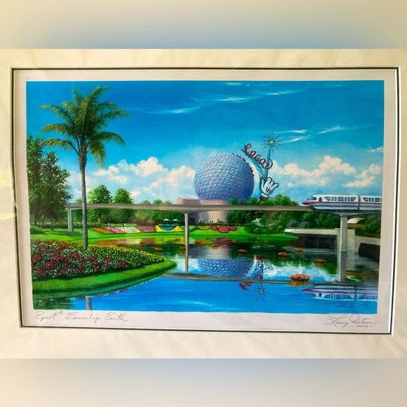 Disney Other - Rare 2003 signed Disney Park Epcot Spaceship Earth by Larry Dotson print